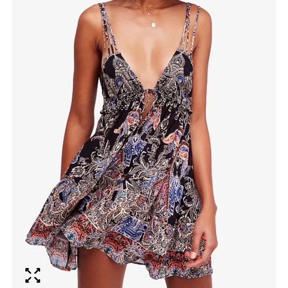 Free People Dresses & Skirts - Free People Black Multi-Paisley Spaghetti Strap Mini Dress